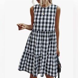 PrettyGarden Women’s Sleeveless Ruffle Tiered Sundress Checkered Gingham XL
